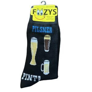 NWT Foozys Beer Glass Bartender Black Crew Socks Mens One Size